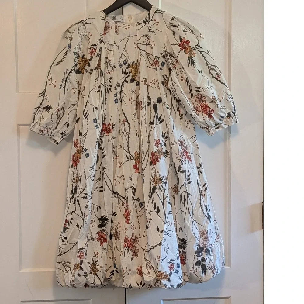 AiPicks Girls 12 150 Floral Bubble Hem Puff Sleeve Pleated Cottagecore Cream